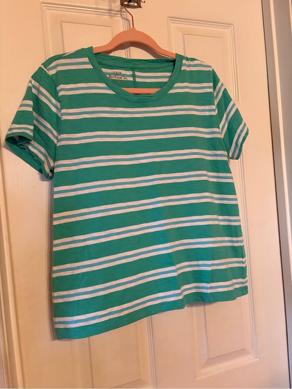 J. Crew Green and White Striped Short-Sleeve Tee